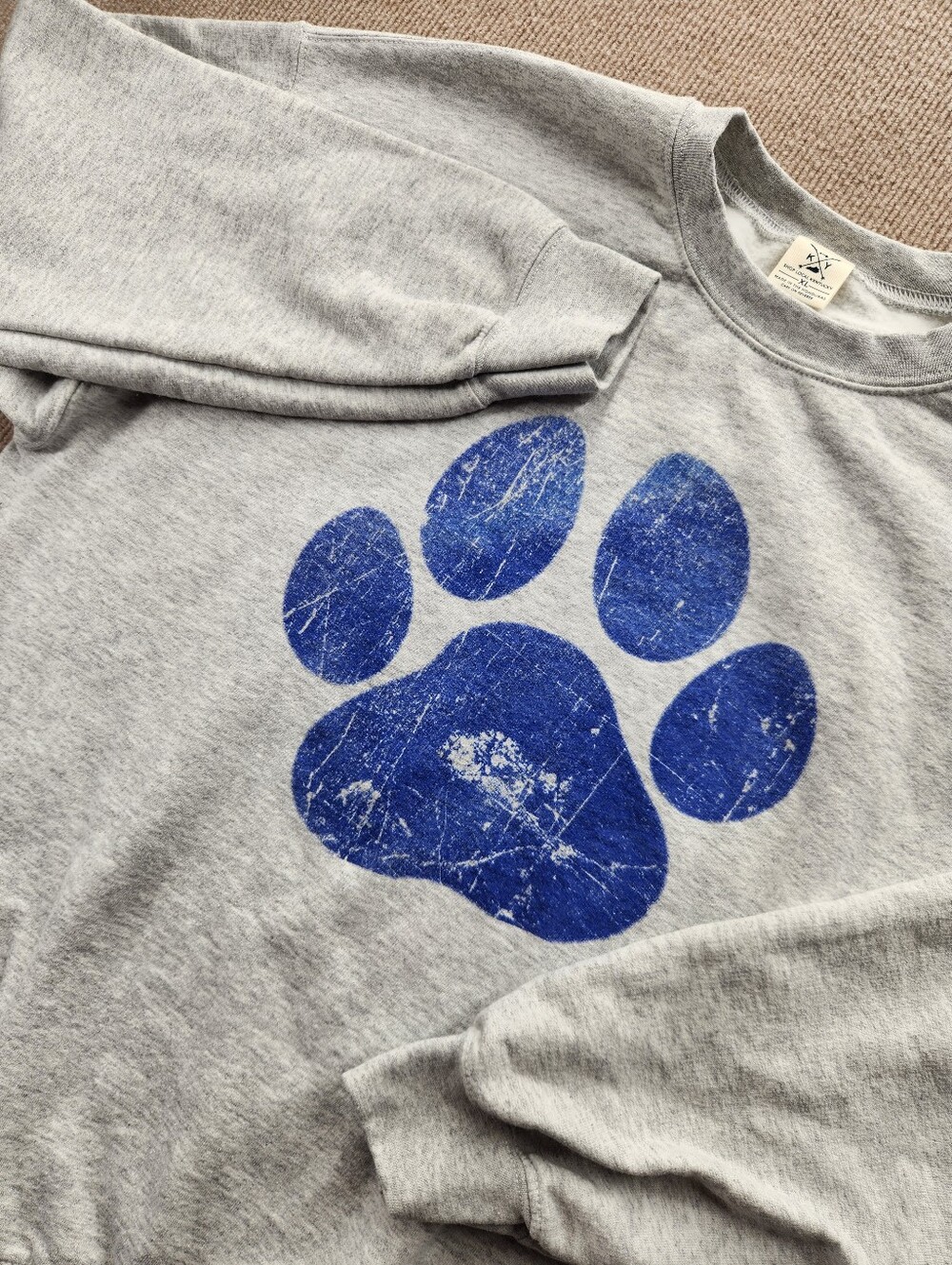 Shop Local Kentucky Men's XL Gray Crewneck Pullover Sweatshirt Blue Paw Print